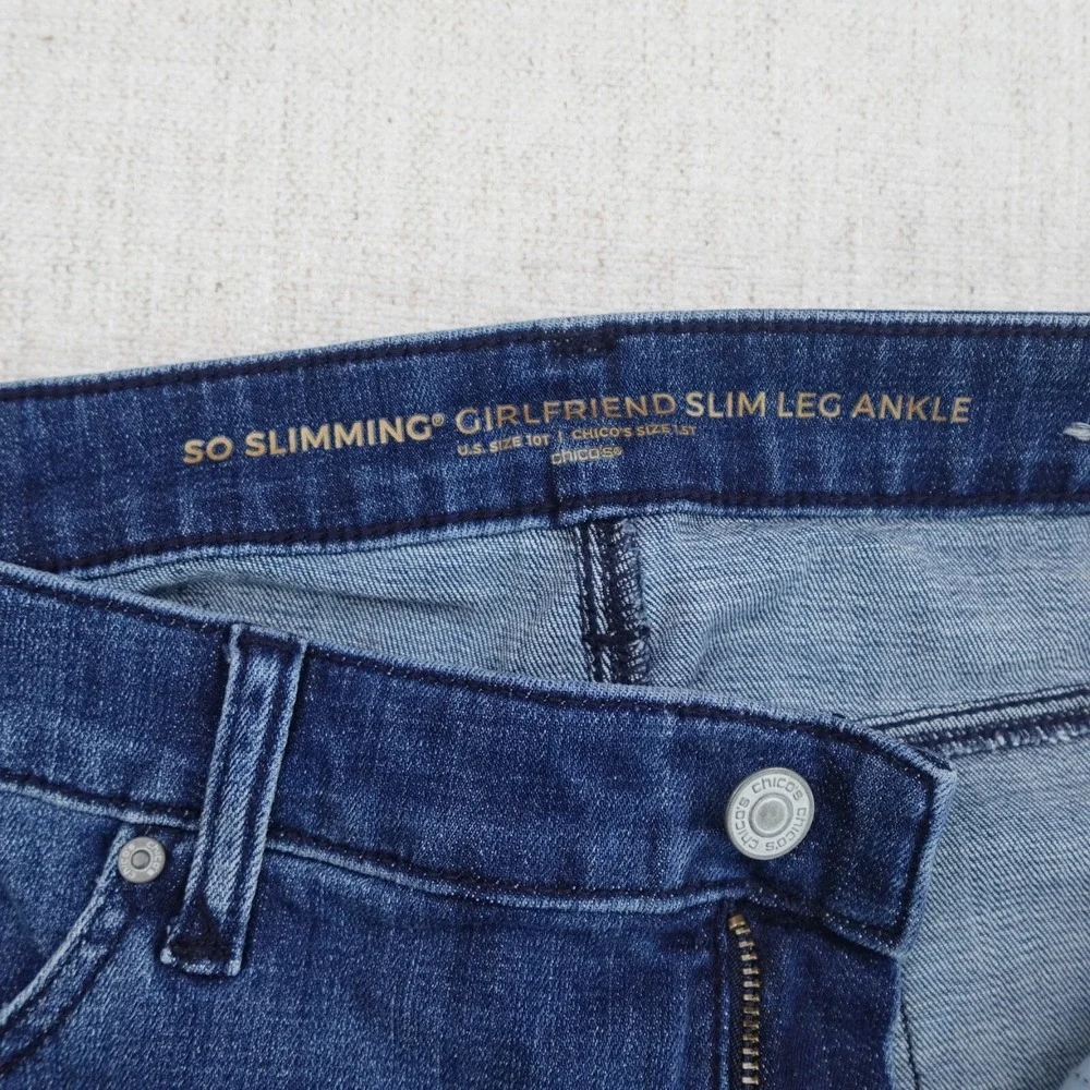 Chicos So Slimming Jeans US10 Blue Girfriend Slim Leg Ankle Mid Rise Medium Wash - Picture 7 of 13